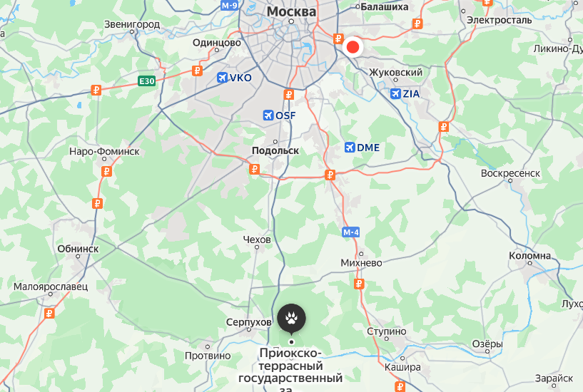 Карта проезда Приокско-Террасный заповедник